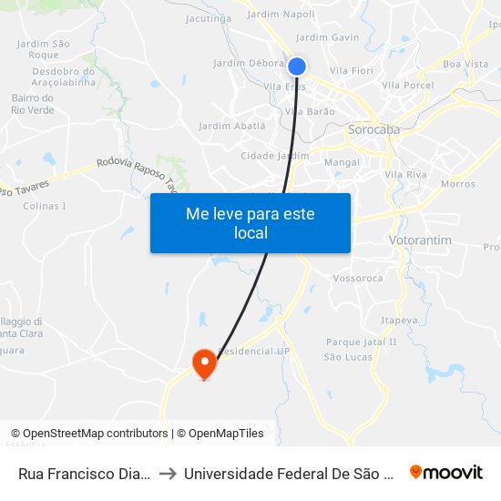 Rua Francisco Dias Canizares, 143 to Universidade Federal De São Carlos - Campus Sorocaba map