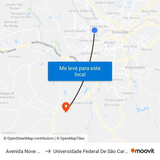 Avenida Nove De Julho, 430 to Universidade Federal De São Carlos - Campus Sorocaba map