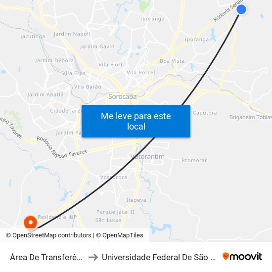 Área De Transferência Aparecidinha to Universidade Federal De São Carlos - Campus Sorocaba map