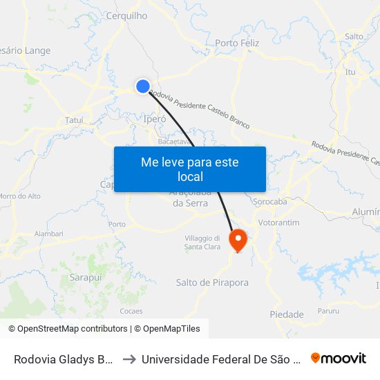 Rodovia Gladys Bernardes Minhoto to Universidade Federal De São Carlos - Campus Sorocaba map