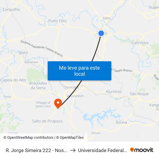 R. Jorge Simeira 222 - Nossa Sra. Aparecida Itu - SP 13313-100 Brasil to Universidade Federal De São Carlos - Campus Sorocaba map