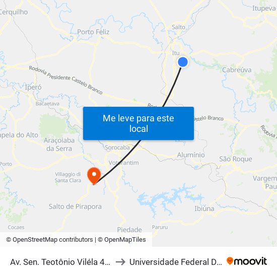 Av. Sen. Teotônio Viléla 47 - Jardim Aeroporto I Itu - SP Brasil to Universidade Federal De São Carlos - Campus Sorocaba map