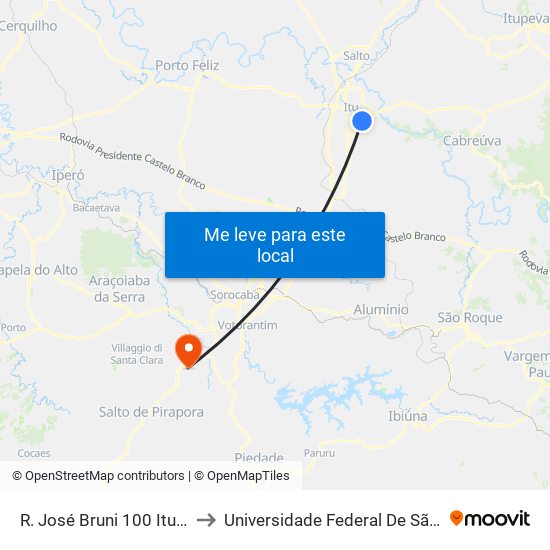 R. José Bruni 100 Itu - SP 13304-080 Brasil to Universidade Federal De São Carlos - Campus Sorocaba map