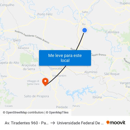 Av. Tiradentes 960 - Parque Industrial Itu - SP Brasil to Universidade Federal De São Carlos - Campus Sorocaba map