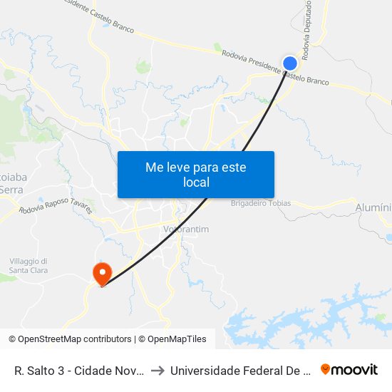 R. Salto 3 - Cidade Nova I Itu - SP 13308-081 Brasil to Universidade Federal De São Carlos - Campus Sorocaba map