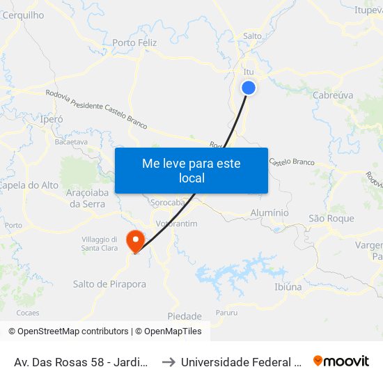 Av. Das Rosas 58 - Jardim Das Rosas Itu - SP 13309-522 Brasil to Universidade Federal De São Carlos - Campus Sorocaba map