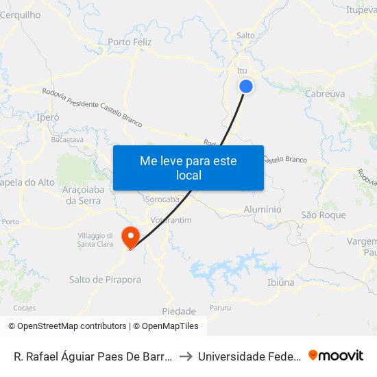 R. Rafael Águiar Paes De Barros 3 - Vila Prudente De Moraes Itu - SP 13309-290 Brasil to Universidade Federal De São Carlos - Campus Sorocaba map