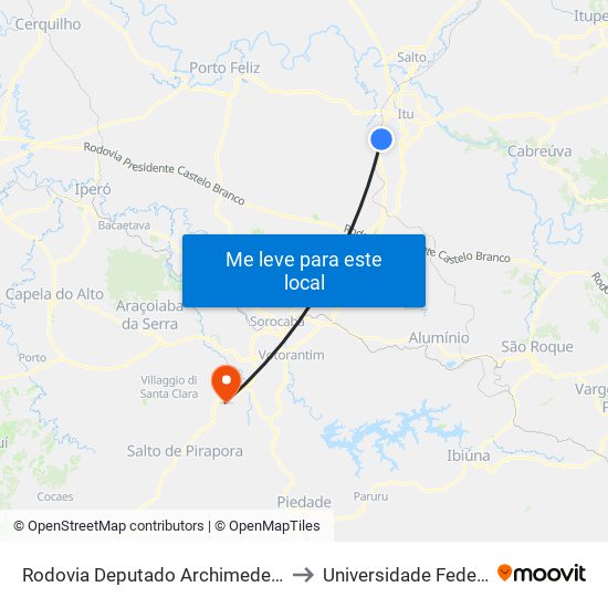 Rodovia Deputado Archimedes Lammoglia 1375 - Fazenda Vila Real De Itu Itu - SP Brasil to Universidade Federal De São Carlos - Campus Sorocaba map