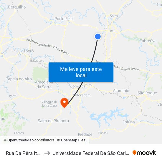 Rua Da Pêra Itu - SP Brasil to Universidade Federal De São Carlos - Campus Sorocaba map