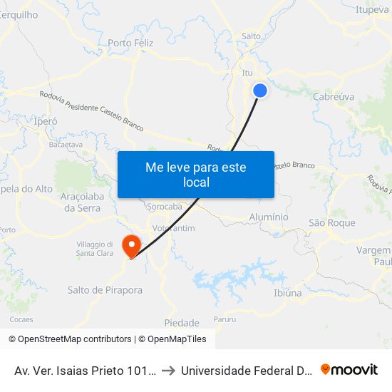 Av. Ver. Isaias Prieto 1010 - Fazenda Da Mata Itu - SP Brasil to Universidade Federal De São Carlos - Campus Sorocaba map