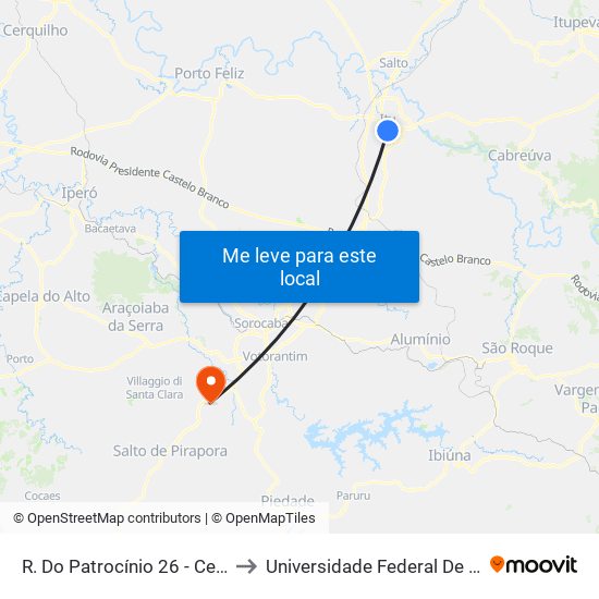 R. Do Patrocínio 26 - Centro Itu - SP 13300-200 Brasil to Universidade Federal De São Carlos - Campus Sorocaba map