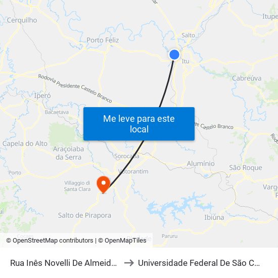 Rua Inês Novelli De Almeida Itu - São Paulo Brasil to Universidade Federal De São Carlos - Campus Sorocaba map