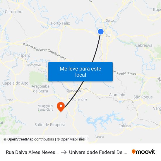 Rua Dalva Alves Neves Villar Itu - São Paulo Brasil to Universidade Federal De São Carlos - Campus Sorocaba map
