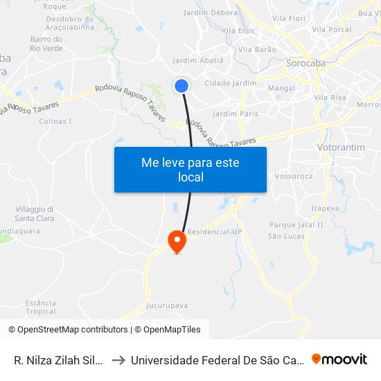 R. Nilza Zilah Silvatti Viana, Sn to Universidade Federal De São Carlos - Campus Sorocaba map