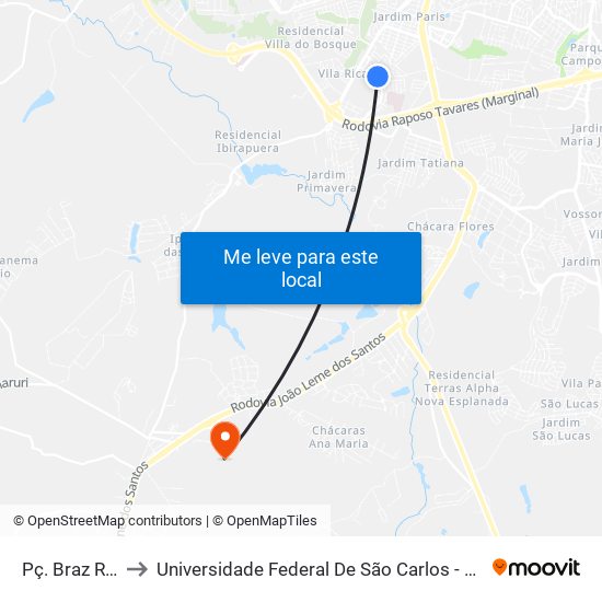 Pç. Braz Ruiz, 51 to Universidade Federal De São Carlos - Campus Sorocaba map