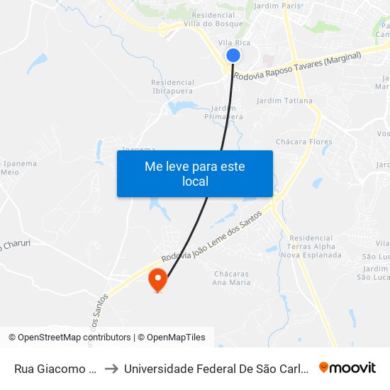 Rua  Giacomo Zorzi, Nº59 to Universidade Federal De São Carlos - Campus Sorocaba map