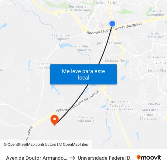 Avenida Doutor Armando Pannunzio - Ipanema Areia E Pedra to Universidade Federal De São Carlos - Campus Sorocaba map