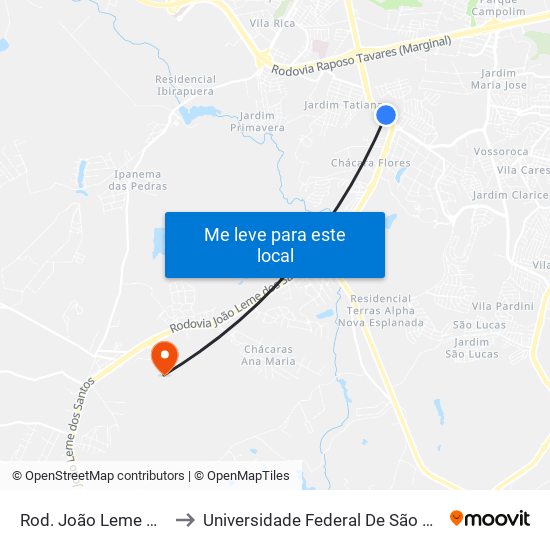 Rod. João Leme Dos Santos, 3002 to Universidade Federal De São Carlos - Campus Sorocaba map