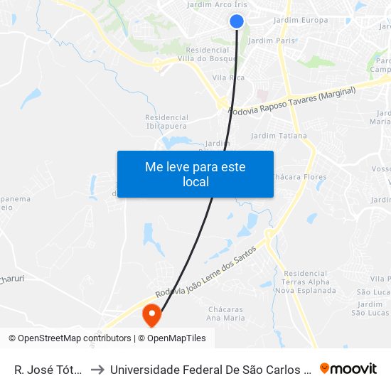 R. José Tótora, 441 to Universidade Federal De São Carlos - Campus Sorocaba map