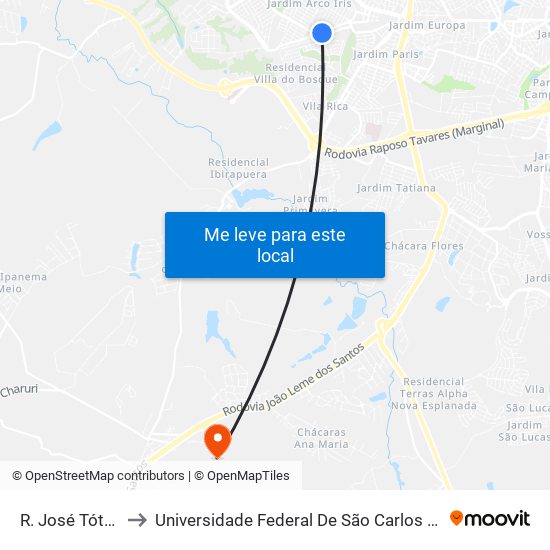 R. José Tótora, 780 to Universidade Federal De São Carlos - Campus Sorocaba map