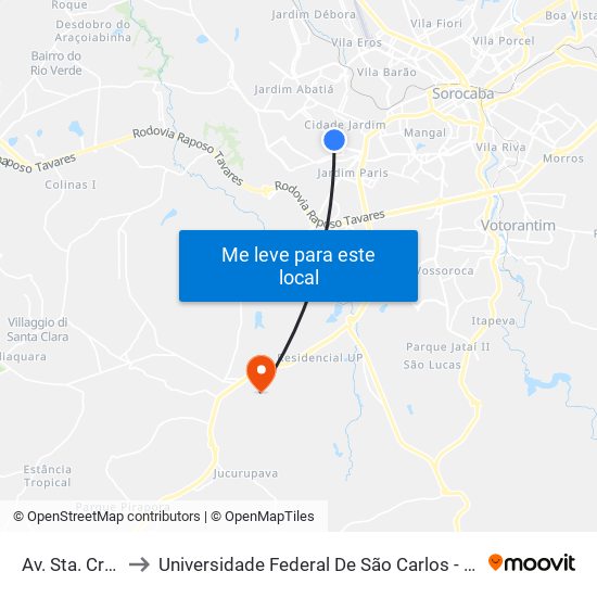 Av. Sta. Cruz, 675 to Universidade Federal De São Carlos - Campus Sorocaba map