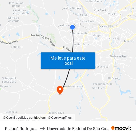 R. José Rodrigues Da Silva, Sn to Universidade Federal De São Carlos - Campus Sorocaba map