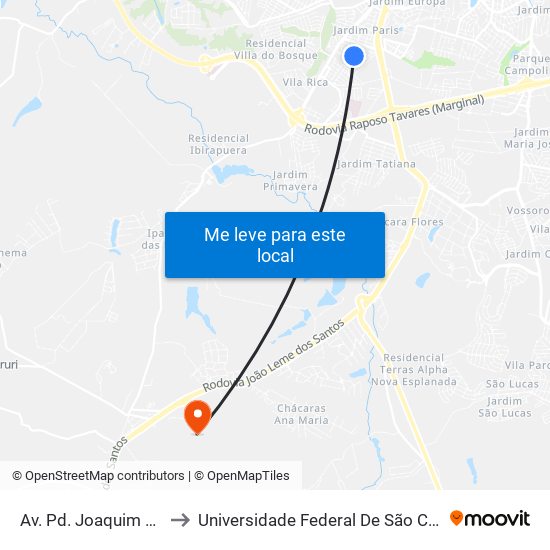 Av. Pd. Joaquim G. Pacheco, 457 to Universidade Federal De São Carlos - Campus Sorocaba map