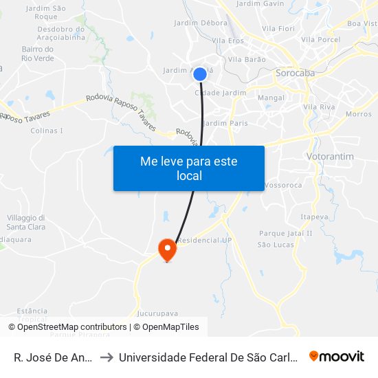 R. José De Andrade, 165 to Universidade Federal De São Carlos - Campus Sorocaba map