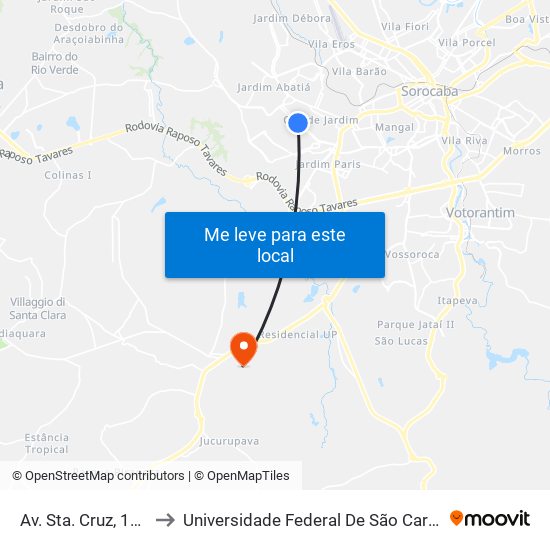 Av. Sta. Cruz, 1441 Sn 1575 to Universidade Federal De São Carlos - Campus Sorocaba map