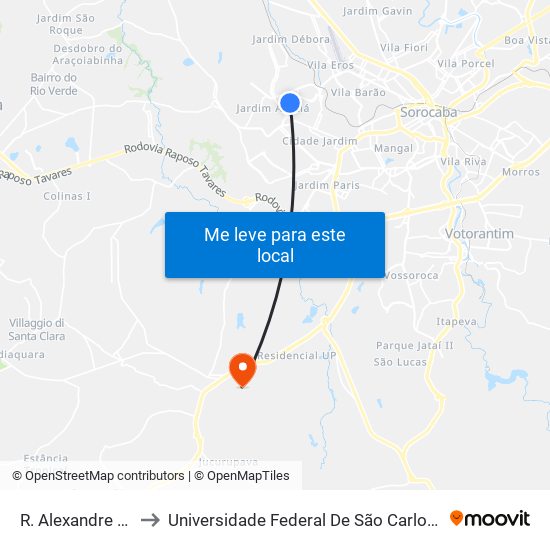 R. Alexandre Caldini, Sn to Universidade Federal De São Carlos - Campus Sorocaba map