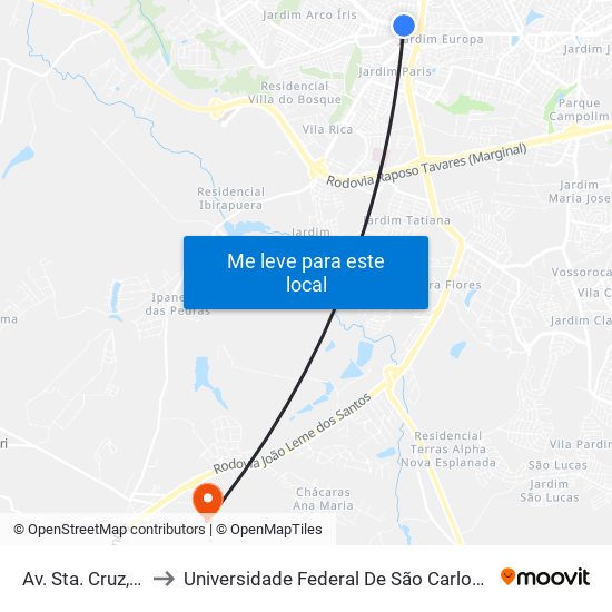 Av. Sta. Cruz, Sem Ref. to Universidade Federal De São Carlos - Campus Sorocaba map