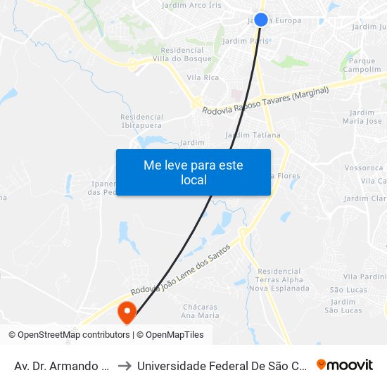 Av. Dr. Armando Pannunzio, 315 to Universidade Federal De São Carlos - Campus Sorocaba map