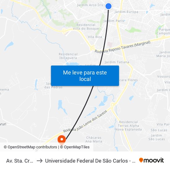 Av. Sta. Cruz, 394 to Universidade Federal De São Carlos - Campus Sorocaba map