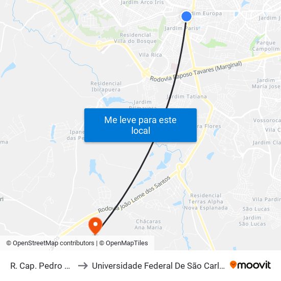 R. Cap. Pedro Tavares, 167 to Universidade Federal De São Carlos - Campus Sorocaba map