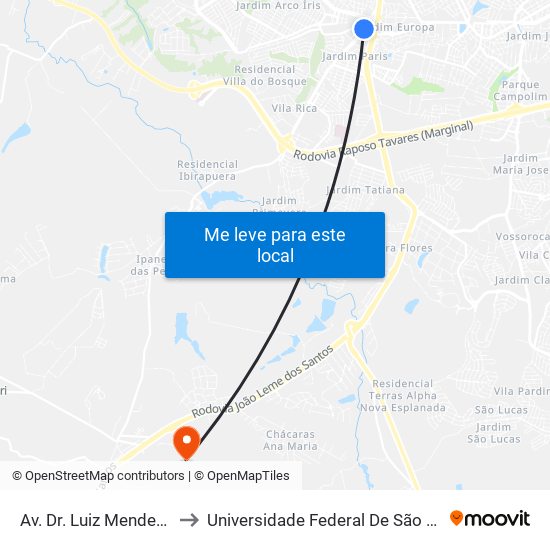 Av. Dr. Luiz Mendes De Almeida, 466 to Universidade Federal De São Carlos - Campus Sorocaba map