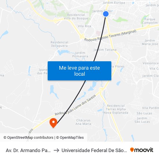 Av. Dr. Armando Pannunzio, Le.Nº1047 to Universidade Federal De São Carlos - Campus Sorocaba map