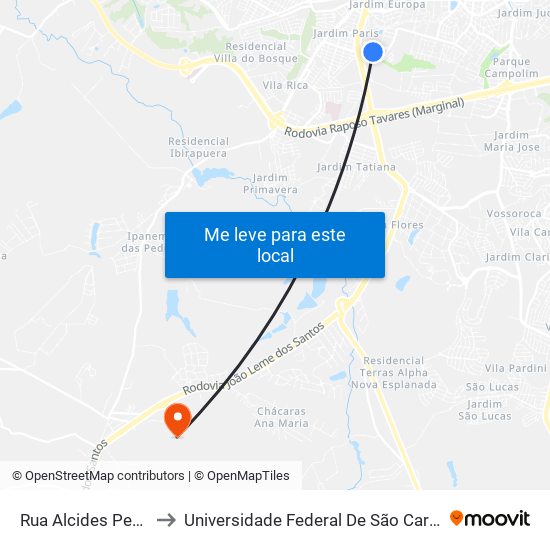 Rua Alcides Pegoretti, Nº31 to Universidade Federal De São Carlos - Campus Sorocaba map