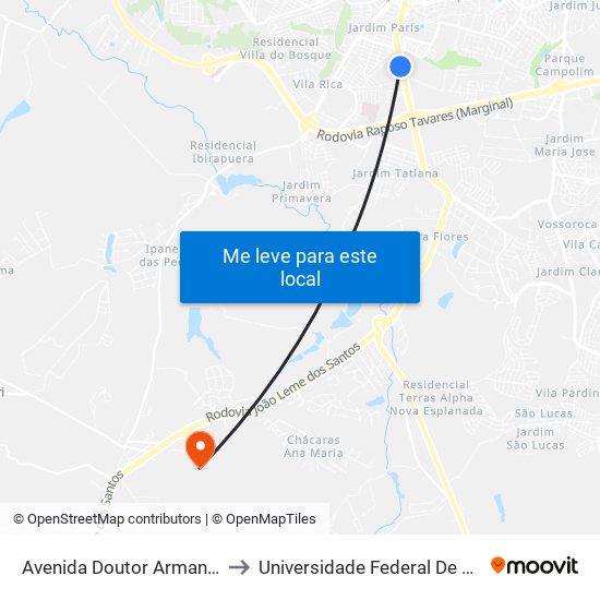 Avenida Doutor Armando Pannunzio - Anhanguera to Universidade Federal De São Carlos - Campus Sorocaba map