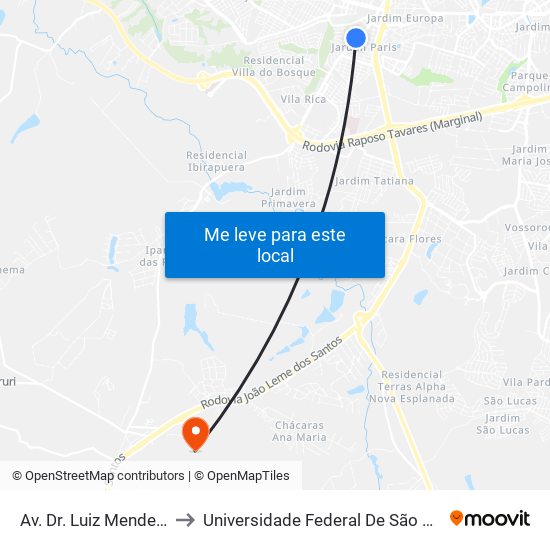 Av. Dr. Luiz Mendes De Almeida, Sn to Universidade Federal De São Carlos - Campus Sorocaba map