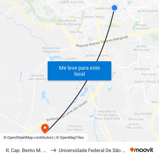 R. Cap. Bento M. Jequitinhonha, Sn to Universidade Federal De São Carlos - Campus Sorocaba map