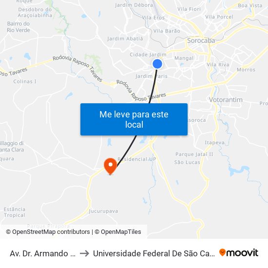 Av. Dr. Armando Pannunzio, Sn to Universidade Federal De São Carlos - Campus Sorocaba map