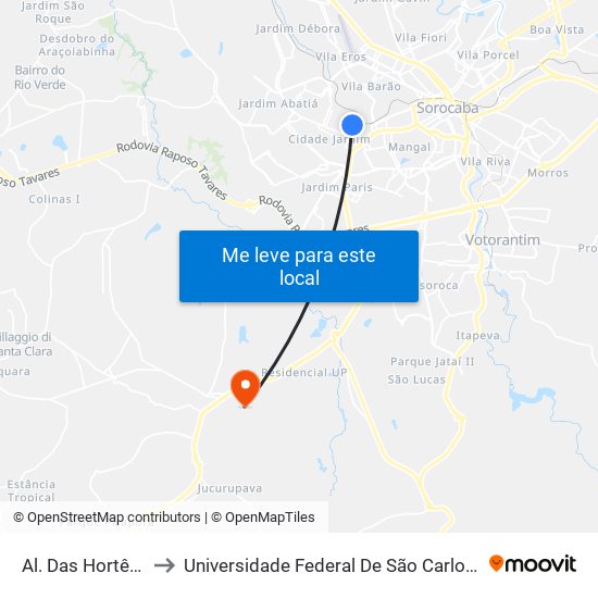 Al. Das Hortênsias, 468 to Universidade Federal De São Carlos - Campus Sorocaba map