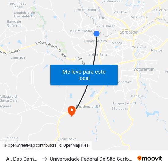 Al. Das Camélias, 631 to Universidade Federal De São Carlos - Campus Sorocaba map