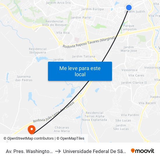 Av. Pres. Washington Luiz, Altura Nº 970 to Universidade Federal De São Carlos - Campus Sorocaba map