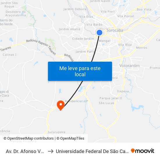 Av. Dr. Afonso Vergueiro, 2635 to Universidade Federal De São Carlos - Campus Sorocaba map