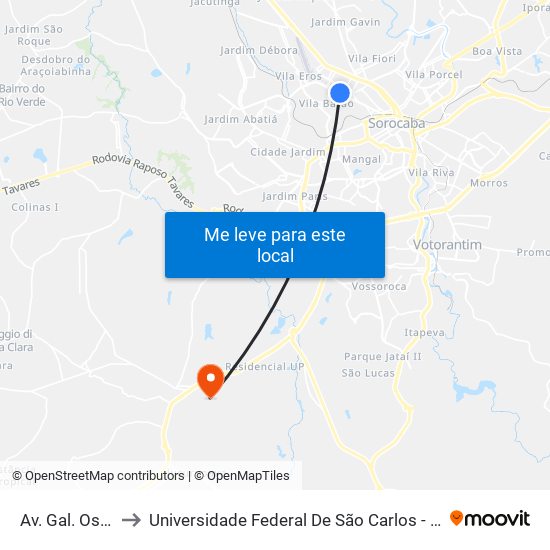 Av. Gal. Osório, Sn to Universidade Federal De São Carlos - Campus Sorocaba map