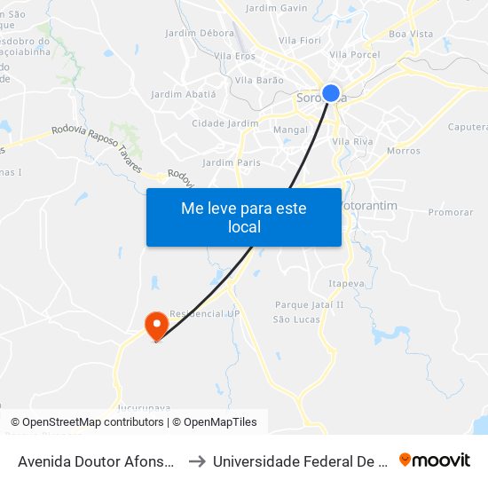 Avenida Doutor Afonso Vergueiro - Casa Do Turista to Universidade Federal De São Carlos - Campus Sorocaba map