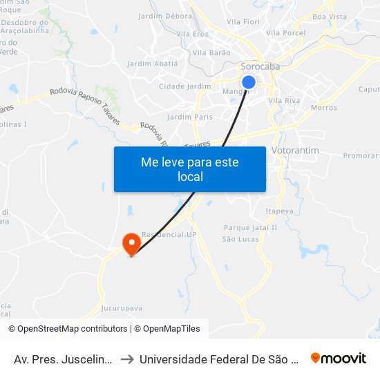 Av. Pres. Juscelino Kubitschek, 28 to Universidade Federal De São Carlos - Campus Sorocaba map