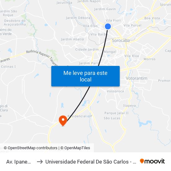 Av. Ipanema, 513 to Universidade Federal De São Carlos - Campus Sorocaba map