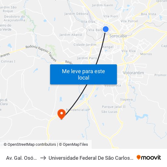 Av. Gal. Osório, 1079 to Universidade Federal De São Carlos - Campus Sorocaba map